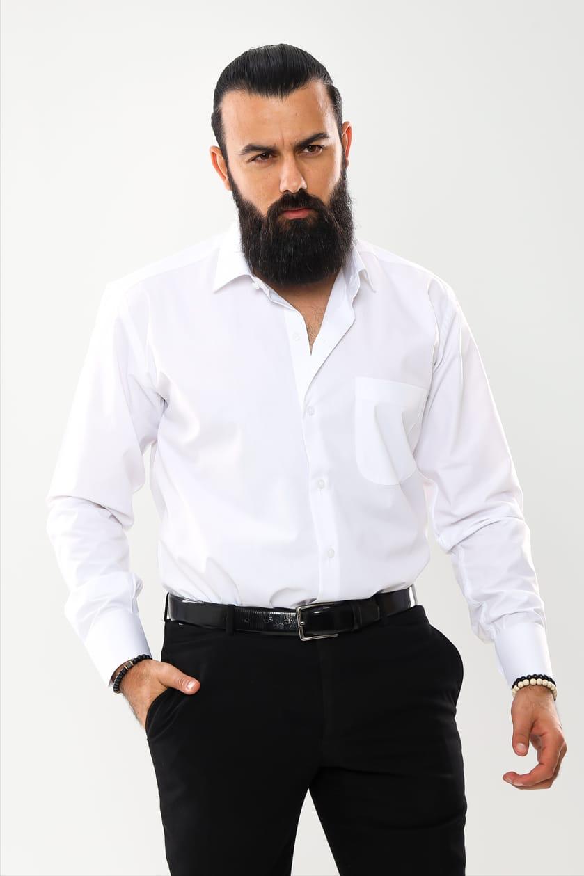 قميص بدلة سادة - أبيض