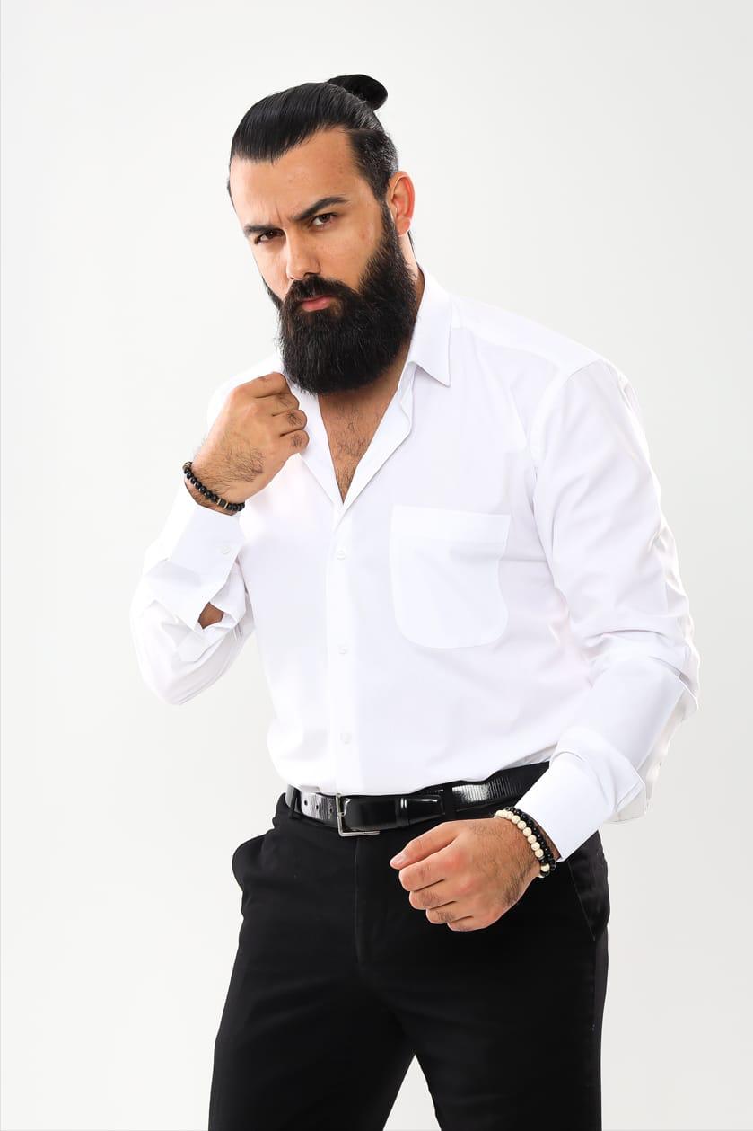 قميص بدلة سادة - أبيض