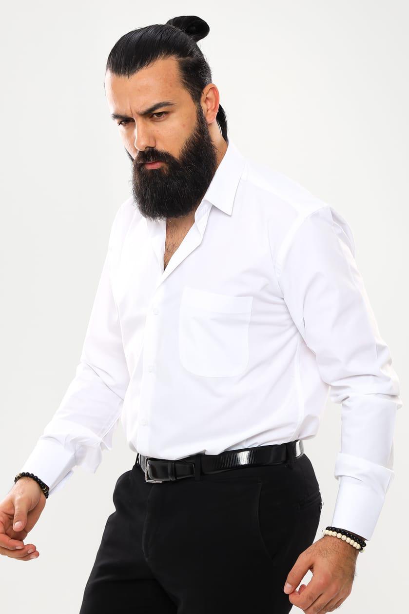 قميص بدلة سادة - أبيض